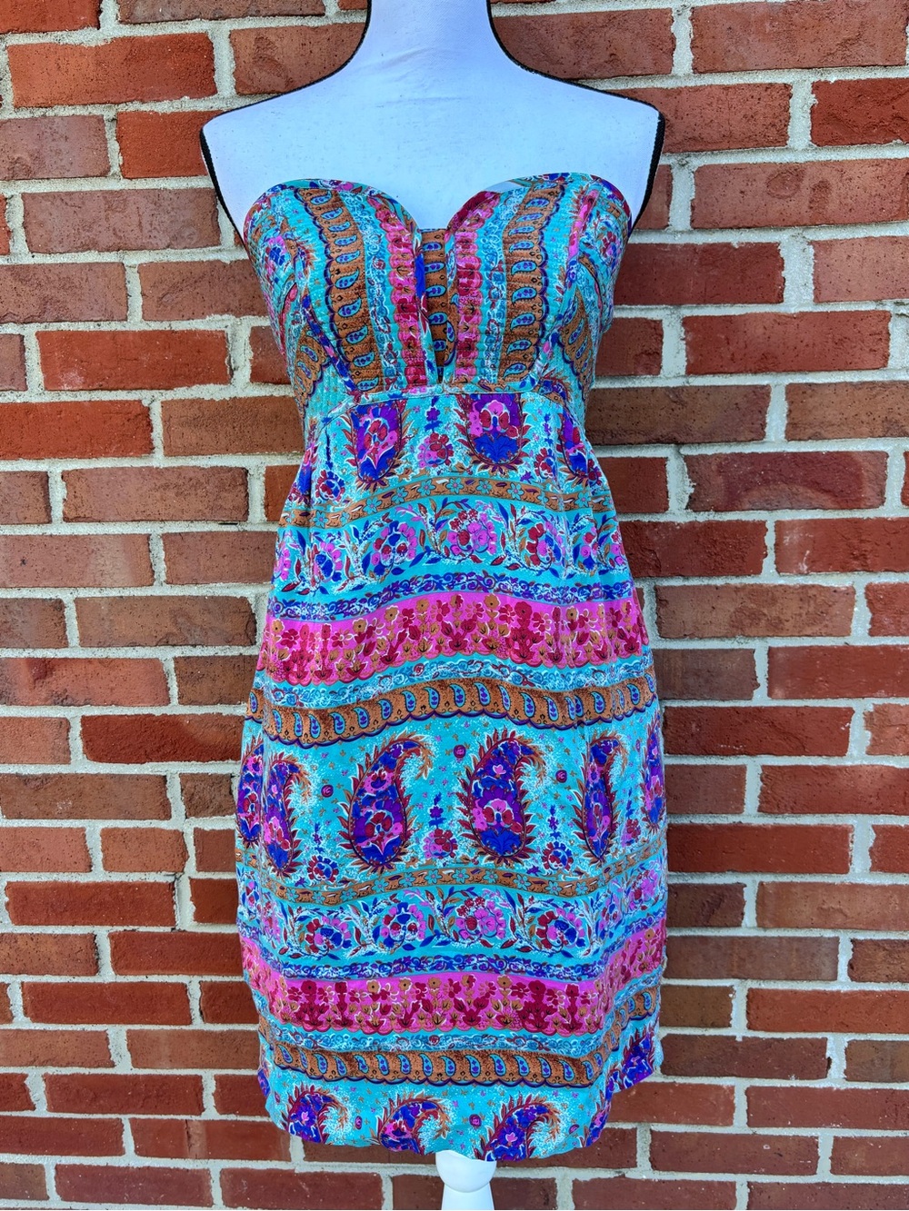 Anthropologie Maple Silken Pathways Strapless Paisley Floral Silk Dress 4